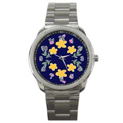 Doodle Flower Leaves Plant Design Sport Metal Watch