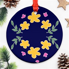 Doodle Flower Leaves Plant Design Round Ornament (Two Sides)