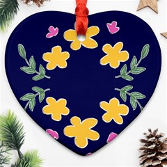 Doodle Flower Leaves Plant Design Heart Ornament (Two Sides)