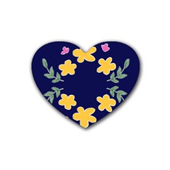 Doodle Flower Leaves Plant Design Rubber Heart Coaster (4 pack)