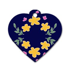 Doodle Flower Leaves Plant Design Dog Tag Heart (One Side)