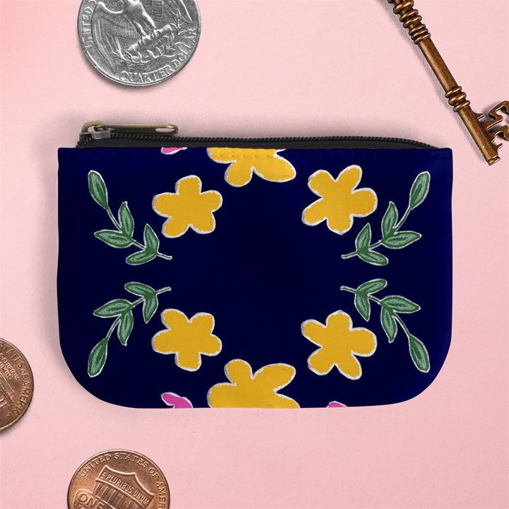 Doodle Flower Leaves Plant Design Mini Coin Purse