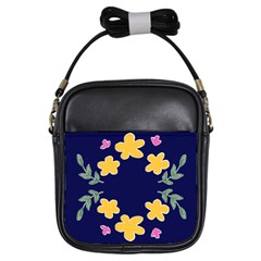 Doodle Flower Leaves Plant Design Girls Sling Bag