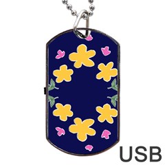 Doodle Flower Leaves Plant Design Dog Tag USB Flash (One Side)