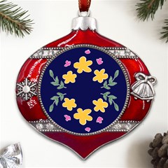 Doodle Flower Leaves Plant Design Metal Snowflake And Bell Red Ornament