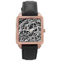 Ink Texture Colorful Blots Red Rose Gold Leather Watch  by Cemarart