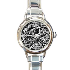 Flower Print Doodle Pattern Floral Round Italian Charm Watch by Cemarart