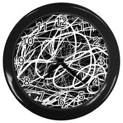 Flower Print Doodle Pattern Floral Wall Clock (black) by Cemarart