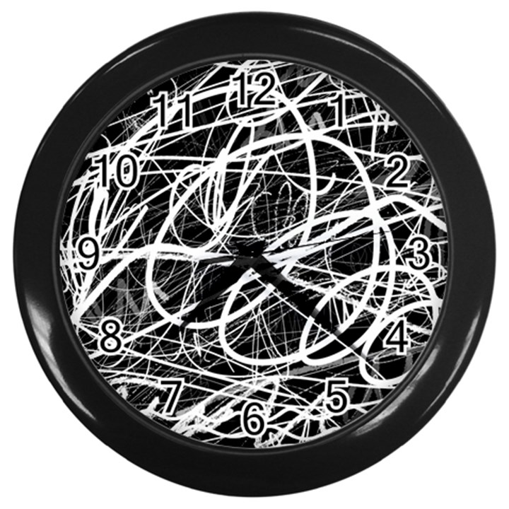 Flower Print Doodle Pattern Floral Wall Clock (Black)