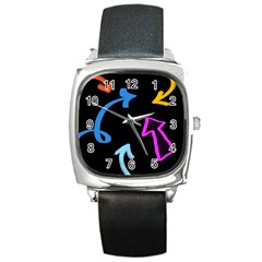 Ink Brushes Texture Grunge Square Metal Watch by Cemarart