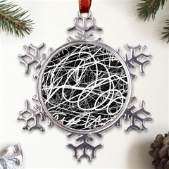 Flower Print Doodle Pattern Floral Metal Large Snowflake Ornament by Cemarart