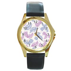 Blob Gradient Blur Scatter Round Gold Metal Watch by Cemarart