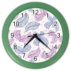 Leaves Line Art Background Color Wall Clock by Cemarart