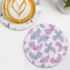 Boho Bohemian Leaves Branch Beige Uv Print Round Tile Coaster by Cemarart