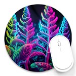 Spring Flower Neon Wallpaper Round Mousepad Front