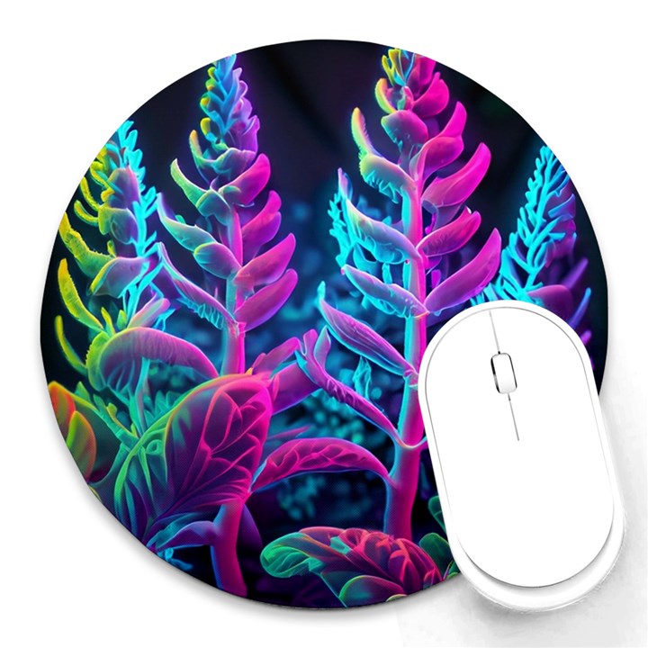 Spring Flower Neon Wallpaper Round Mousepad