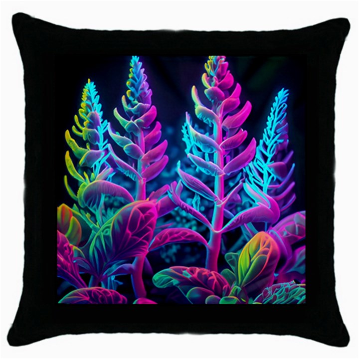 Spring Flower Neon Wallpaper Throw Pillow Case (Black)