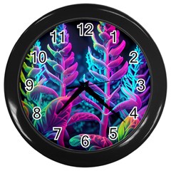 Spring Flower Neon Wallpaper Wall Clock (black) by Cemarart