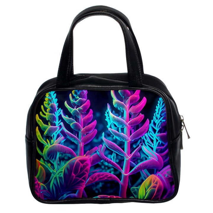 Spring Flower Neon Wallpaper Classic Handbag (Two Sides)