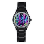 Spring Flower Neon Wallpaper Stainless Steel Round Watch Front