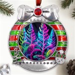 Spring Flower Neon Wallpaper Metal X Mas Ribbon With Red Crystal Round Ornament Front