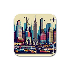 Skyscrapers City Usa Rubber Square Coaster (4 Pack) by Cemarart