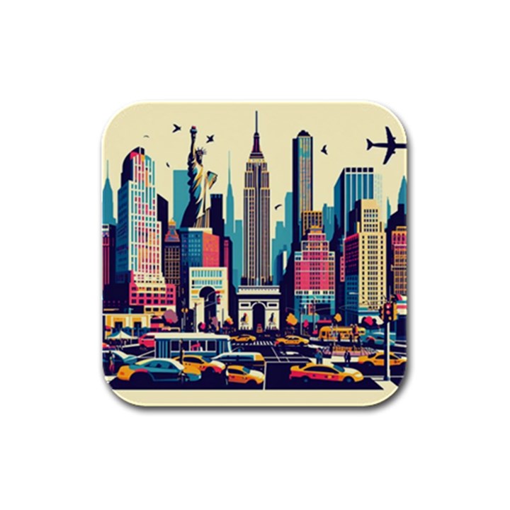 Skyscrapers City Usa Rubber Square Coaster (4 pack)