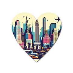 Skyscrapers City Usa Heart Magnet by Cemarart