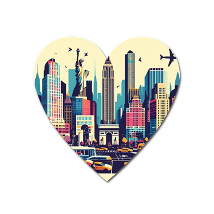 Skyscrapers City Usa Heart Magnet