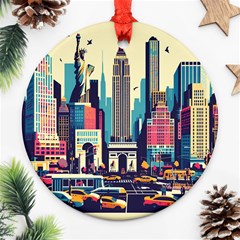 Skyscrapers City Usa Round Ornament (two Sides)