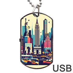 Skyscrapers City Usa Dog Tag Usb Flash (two Sides) by Cemarart