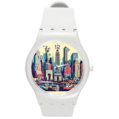 Skyscrapers City Usa Round Plastic Sport Watch (m) by Cemarart