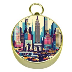 Skyscrapers City Usa Gold Compasses by Cemarart