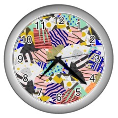 Digital Paper Scrapbooking Abstract Wall Clock (silver) by Cemarart