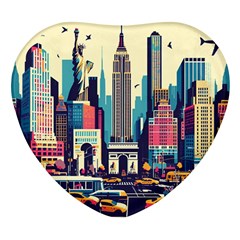 Skyscrapers City Usa Heart Glass Fridge Magnet (4 Pack) by Cemarart