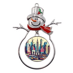 Skyscrapers City Usa Metal Snowman Ornament by Cemarart