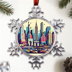 Skyscrapers City Usa Metal Large Snowflake Ornament by Cemarart