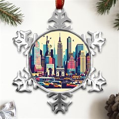 Skyscrapers City Usa Metal Small Snowflake Ornament by Cemarart