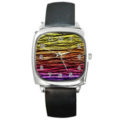 Rainbow Wood Digital Paper Pattern Square Metal Watch by Cemarart