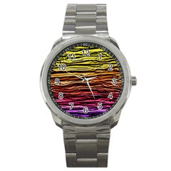 Rainbow Wood Digital Paper Pattern Sport Metal Watch by Cemarart