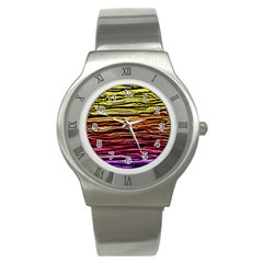 Rainbow Wood Digital Paper Pattern Stainless Steel Watch by Cemarart