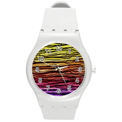 Rainbow Wood Digital Paper Pattern Round Plastic Sport Watch (m) by Cemarart