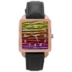 Rainbow Wood Digital Paper Pattern Rose Gold Leather Watch  by Cemarart