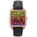 Rainbow Wood Digital Paper Pattern Rose Gold Leather Watch  Front