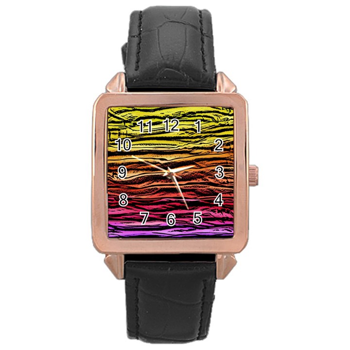 Rainbow Wood Digital Paper Pattern Rose Gold Leather Watch 