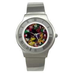 Eiffel Tower Pattern Wallpaper Stainless Steel Watch by Cemarart