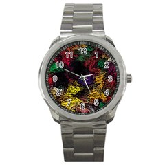 Floral Patter Flowers Floral Drawing Sport Metal Watch by Cemarart