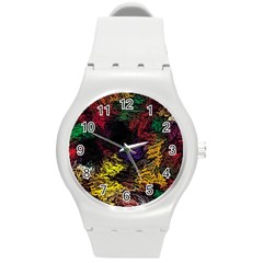 Floral Patter Flowers Floral Drawing Round Plastic Sport Watch (m) by Cemarart