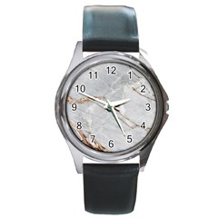 Gray Light Marble Stone Texture Background Round Metal Watch by Cemarart