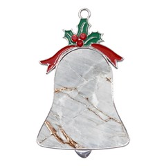 Gray Light Marble Stone Texture Background Metal Holly Leaf Bell Ornament by Cemarart